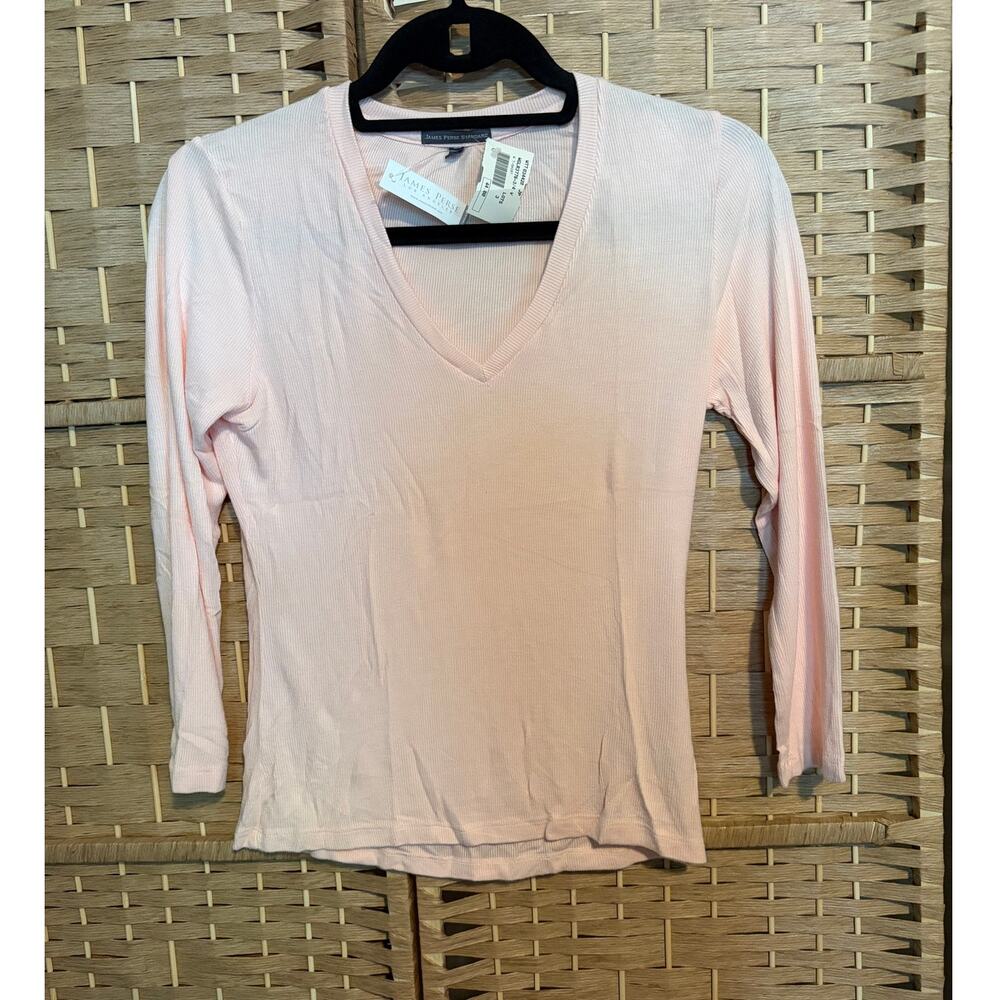 NWT James Perse Standard Women's Size LG(3) Lotus Pink Ribbed 3/4 Sleeve V-Neck